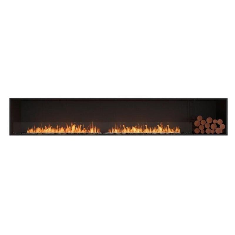 EcoSmart Fire Flex 122SS 130" Black Single Sided Ethanol Fireplace Insert with Stainless Steel Burner and Left Side Decorative Box Featuring Black Glass Charcoal by Mad Design Group