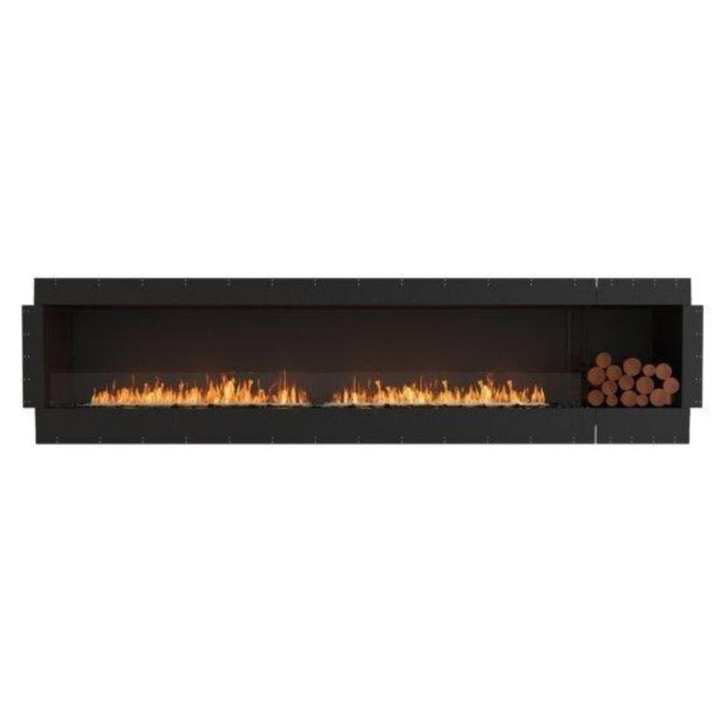 EcoSmart Fire Flex 122SS 130" Black Single Sided Ethanol Fireplace Insert with Stainless Steel Burner and Left Side Decorative Box Featuring Black Glass Charcoal by Mad Design Group