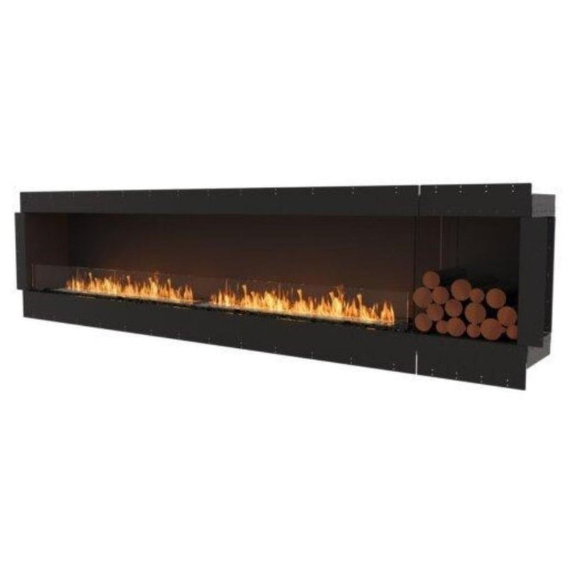 EcoSmart Fire Flex 122SS 130" Black Single Sided Ethanol Fireplace Insert with Stainless Steel Burner and Left Side Decorative Box Featuring Black Glass Charcoal by Mad Design Group