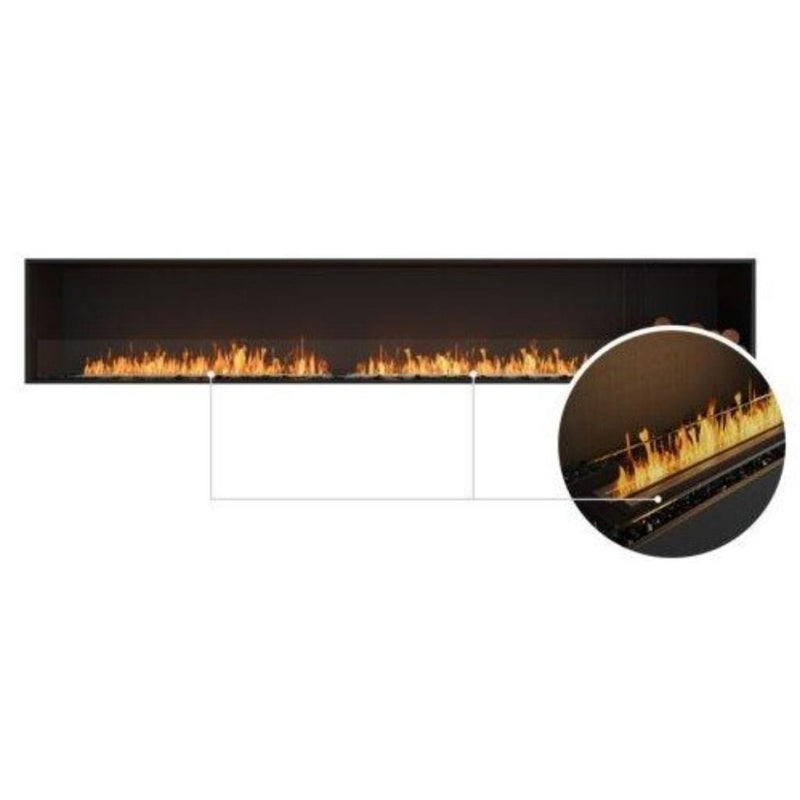 EcoSmart Fire Flex 122SS 130" Black Single Sided Ethanol Fireplace Insert with Stainless Steel Burner and Left Side Decorative Box Featuring Black Glass Charcoal by Mad Design Group