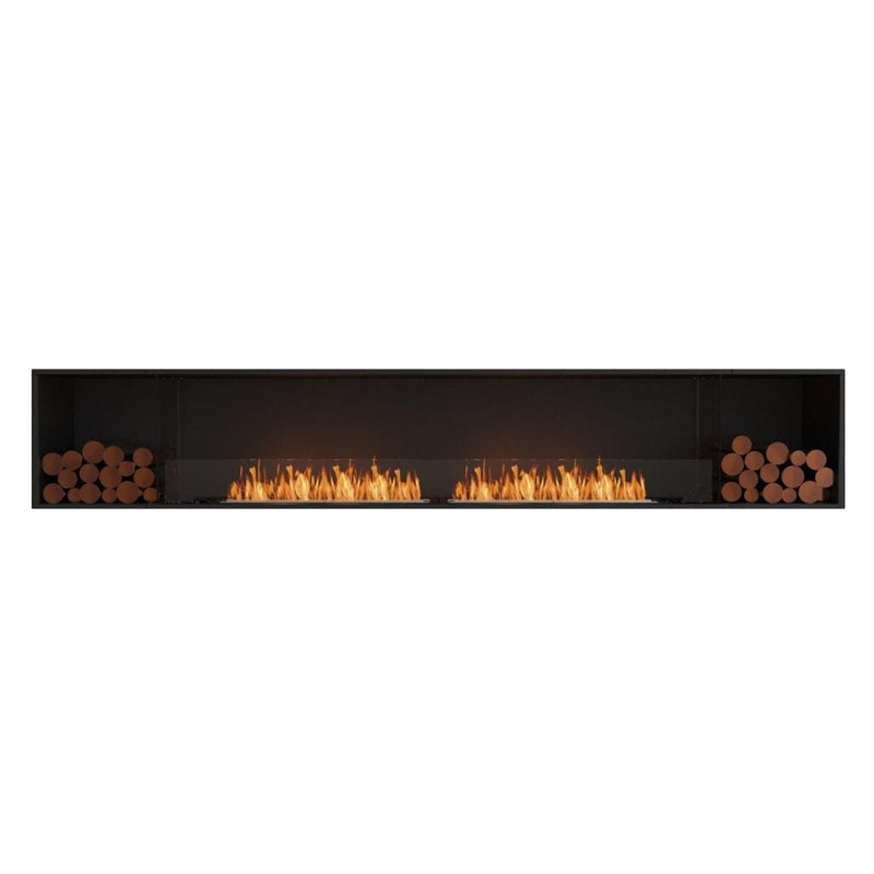 EcoSmart Fire Flex 122SS 130" Black Single Sided Ethanol Fireplace Insert with Stainless Steel Burner and Left Side Decorative Box Featuring Black Glass Charcoal by Mad Design Group