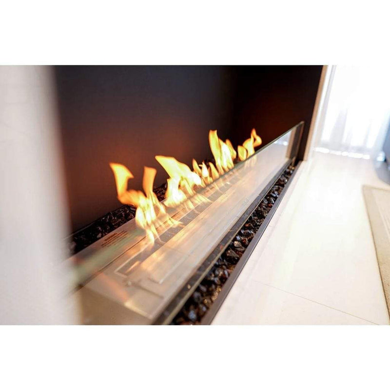 EcoSmart Fire Flex 122SS 130" Black Single Sided Ethanol Fireplace Insert with Stainless Steel Burner and Black Glass Charcoal by Mad Design Group