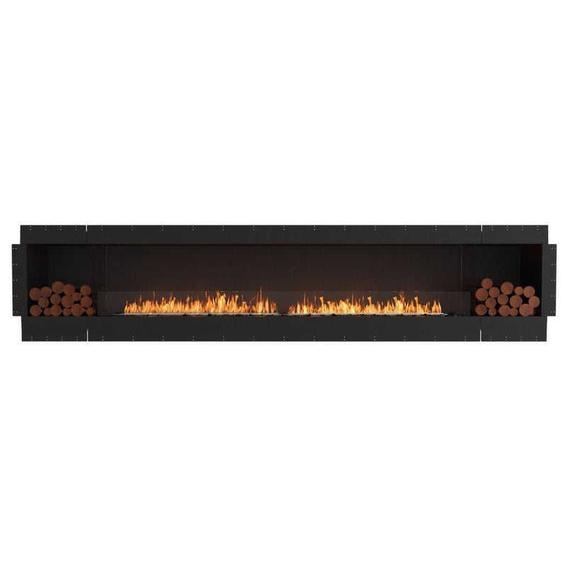 EcoSmart Fire Flex 140SS 148" Black Single Sided Ethanol Fireplace Insert with Stainless Steel Burner and Left Side Decorative Box Featuring Black Glass Charcoal by Mad Design Group