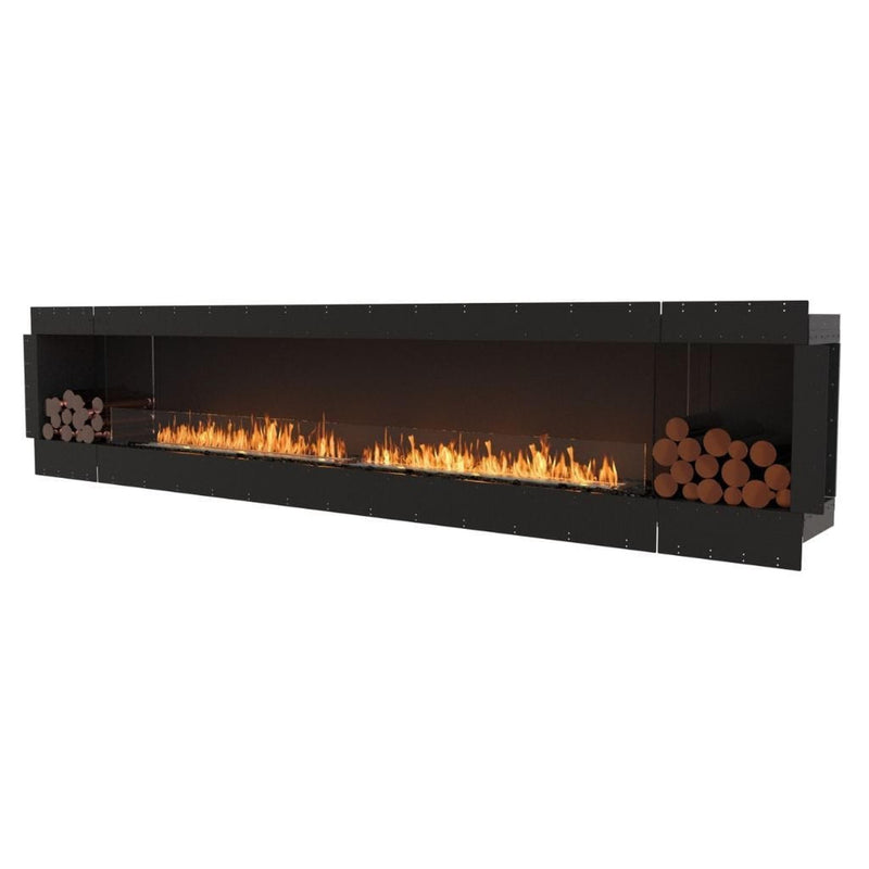 EcoSmart Fire Flex 140SS 148" Black Single Sided Ethanol Fireplace Insert with Stainless Steel Burner and Left Side Decorative Box Featuring Black Glass Charcoal by Mad Design Group