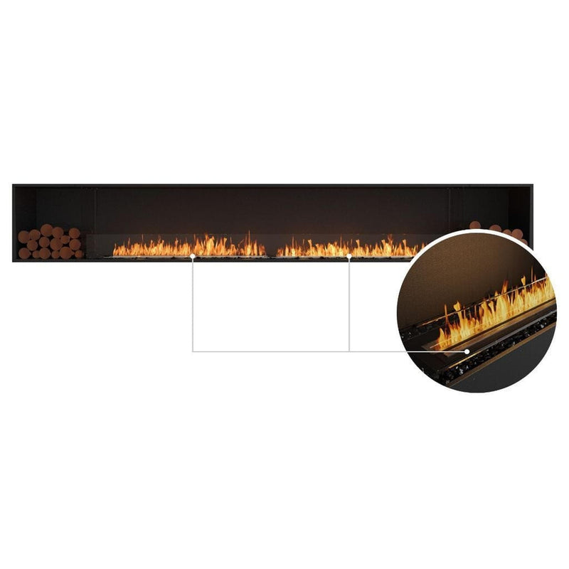 EcoSmart Fire Flex 140SS 148" Black Single Sided Ethanol Fireplace Insert with Stainless Steel Burner and Left Side Decorative Box Featuring Black Glass Charcoal by Mad Design Group