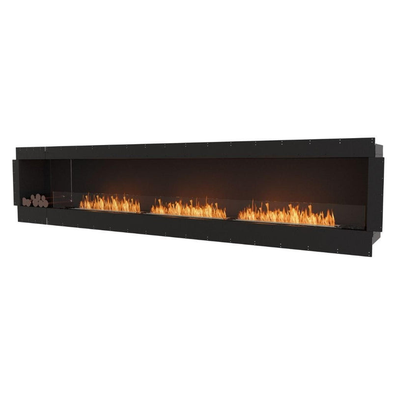 EcoSmart Fire Flex 140SS 148" Black Single Sided Ethanol Fireplace Insert with Stainless Steel Burner and Left Side Decorative Box Featuring Black Glass Charcoal by Mad Design Group