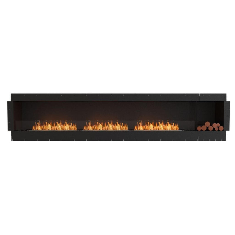 EcoSmart Fire Flex 140SS 148" Black Single Sided Ethanol Fireplace Insert with Stainless Steel Burner and Left Side Decorative Box Featuring Black Glass Charcoal by Mad Design Group