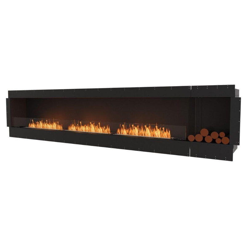 EcoSmart Fire Flex 140SS 148" Black Single Sided Ethanol Fireplace Insert with Stainless Steel Burner and Left Side Decorative Box Featuring Black Glass Charcoal by Mad Design Group