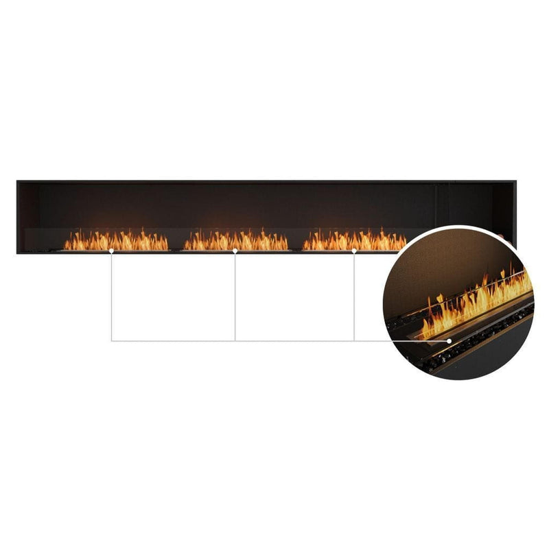 EcoSmart Fire Flex 140SS 148" Black Single Sided Ethanol Fireplace Insert with Stainless Steel Burner and Left Side Decorative Box Featuring Black Glass Charcoal by Mad Design Group