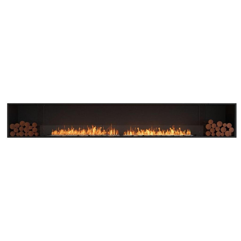 EcoSmart Fire Flex 140SS 148" Black Single Sided Ethanol Fireplace Insert with Stainless Steel Burner and Left Side Decorative Box Featuring Black Glass Charcoal by Mad Design Group