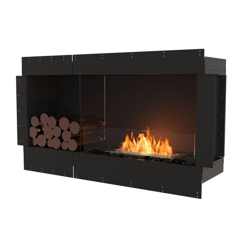 EcoSmart Fire Flex 50SS Black 57" Single Sided Ethanol Fireplace Insert with Left Side Decorative Box and Stainless Steel Burner by Mad Design Group