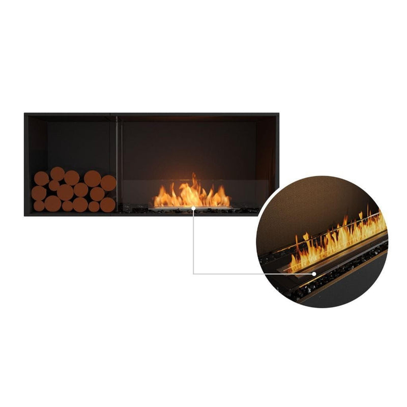 EcoSmart Fire Flex 50SS Black 57" Single Sided Ethanol Fireplace Insert with Left Side Decorative Box and Stainless Steel Burner by Mad Design Group