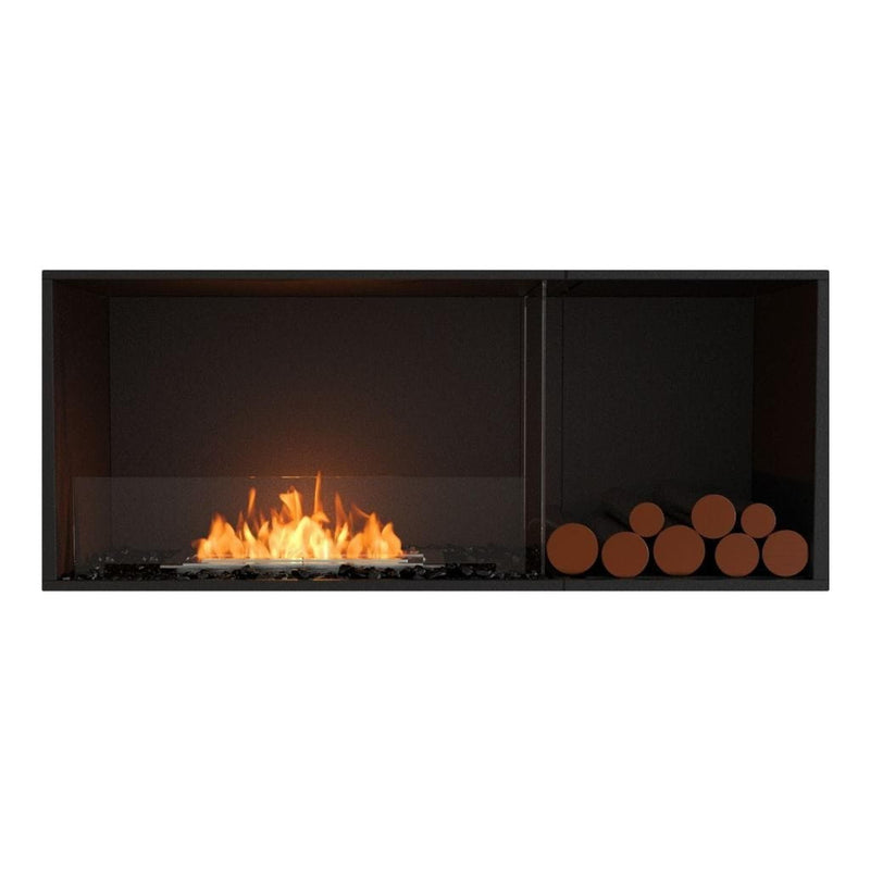 EcoSmart Fire Flex 50SS Black 57" Single Sided Ethanol Fireplace Insert with Left Side Decorative Box and Stainless Steel Burner by Mad Design Group