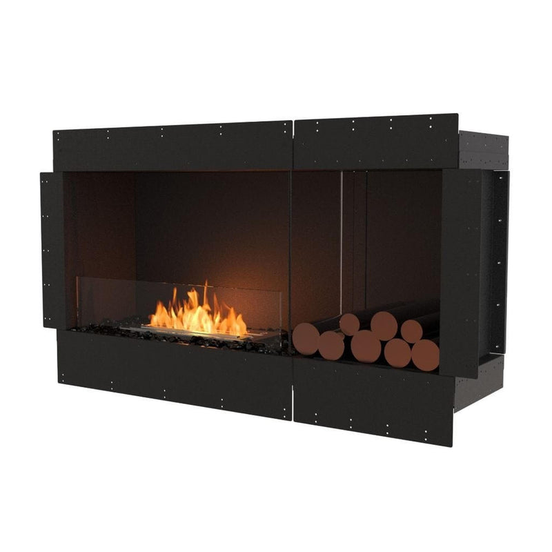 EcoSmart Fire Flex 50SS Black 57" Single Sided Ethanol Fireplace Insert with Left Side Decorative Box and Stainless Steel Burner by Mad Design Group