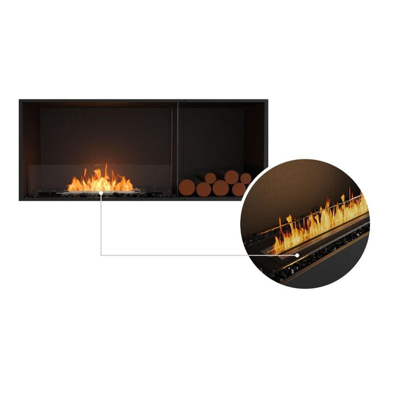 EcoSmart Fire Flex 50SS Black 57" Single Sided Ethanol Fireplace Insert with Left Side Decorative Box and Stainless Steel Burner by Mad Design Group