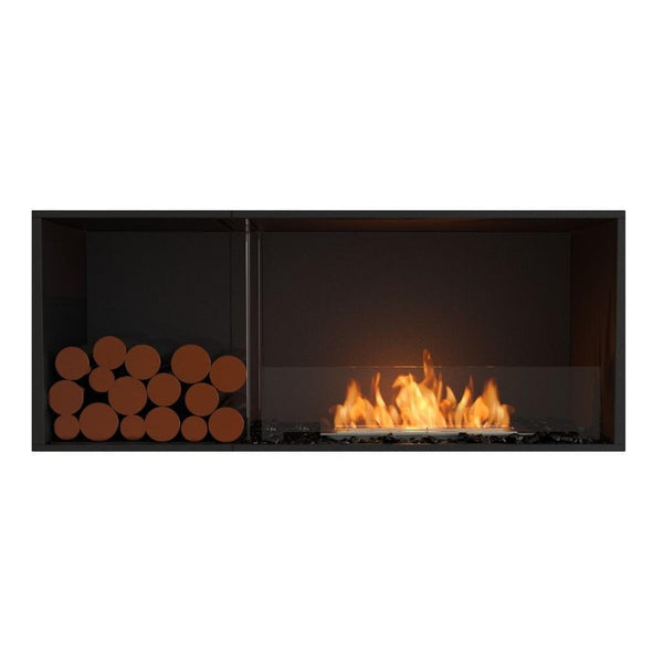 EcoSmart Fire Flex 50SS Black 57" Single Sided Ethanol Fireplace Insert with Left Side Decorative Box and Stainless Steel Burner by Mad Design Group