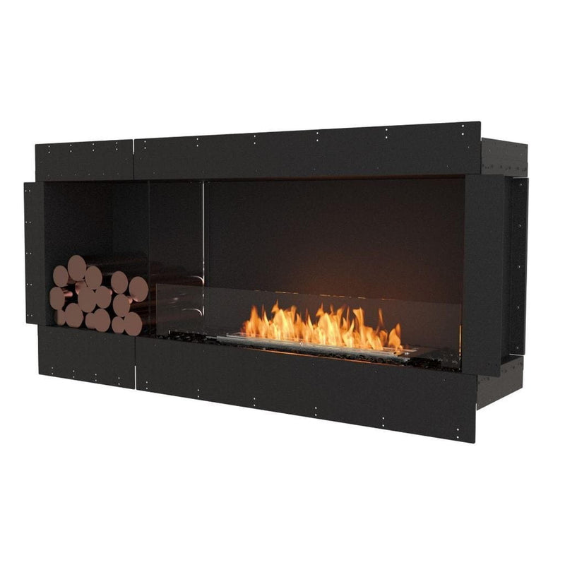 EcoSmart Fire Flex 60SS Black 67" Single Sided Ethanol Fireplace Insert with Left Side Decorative Box and Stainless Steel Burner by Mad Design Group