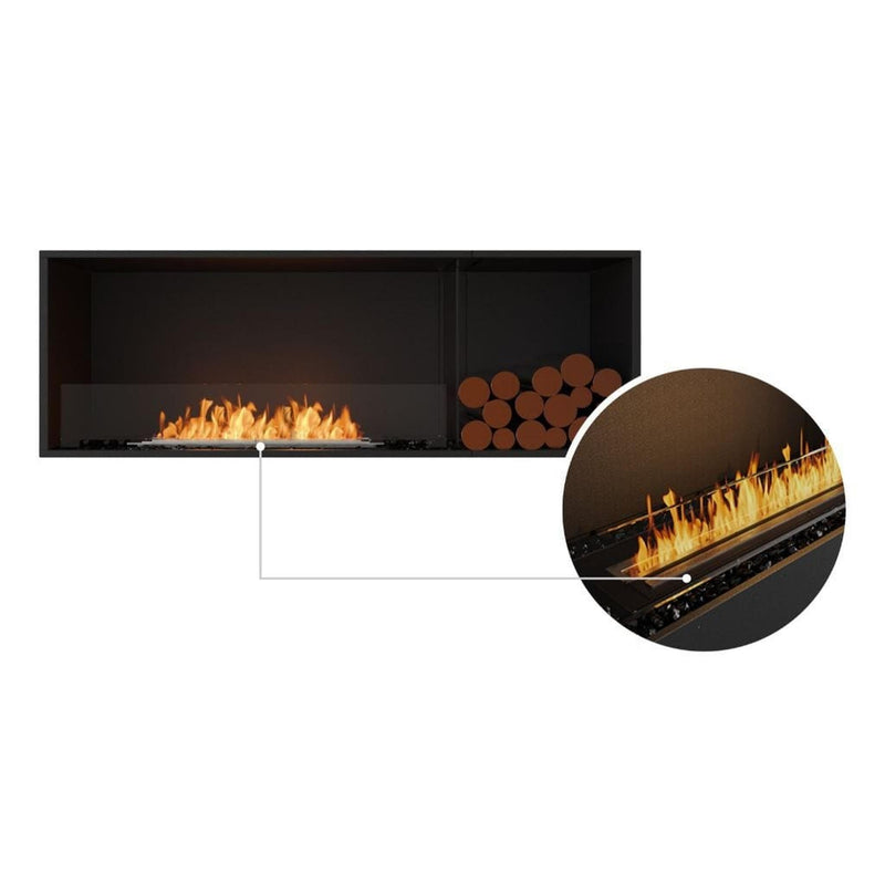 EcoSmart Fire Flex 60SS Black 67" Single Sided Ethanol Fireplace Insert with Left Side Decorative Box and Stainless Steel Burner by Mad Design Group
