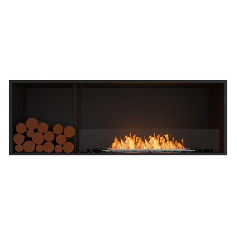 EcoSmart Fire Flex 60SS Black 67" Single Sided Ethanol Fireplace Insert with Left Side Decorative Box and Stainless Steel Burner by Mad Design Group