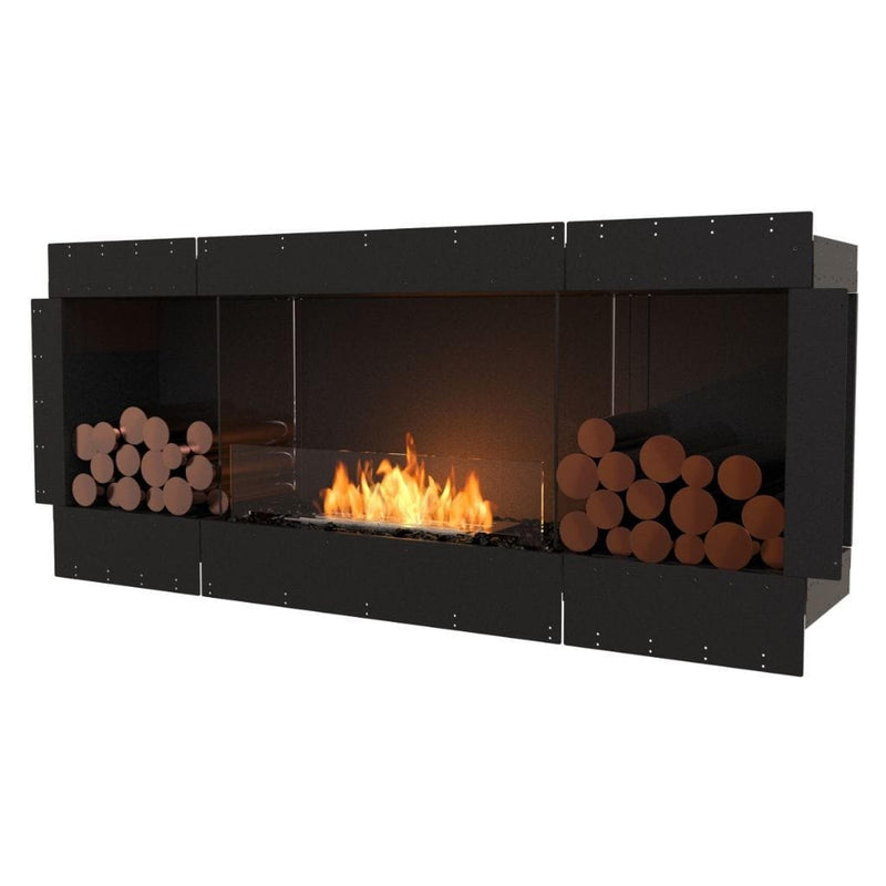 EcoSmart Fire Flex 68SS 76" Black Single Sided Ethanol Fireplace Insert with Stainless Steel Burner and Left Side Decorative Box – Clean Burning Flame by Mad Design Group