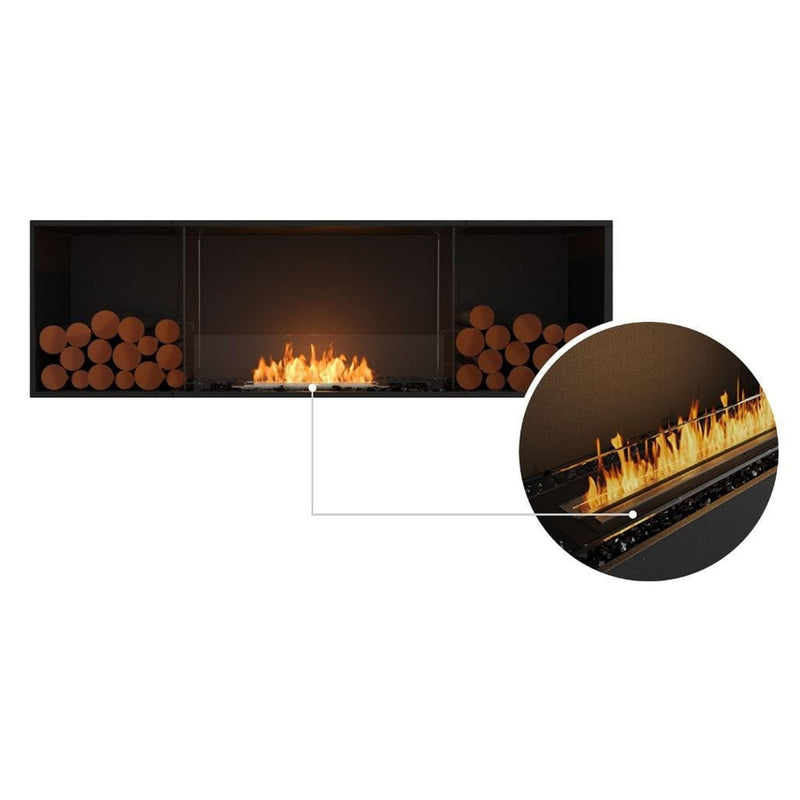 EcoSmart Fire Flex 68SS 76" Black Single Sided Ethanol Fireplace Insert with Stainless Steel Burner and Left Side Decorative Box – Clean Burning Flame by Mad Design Group
