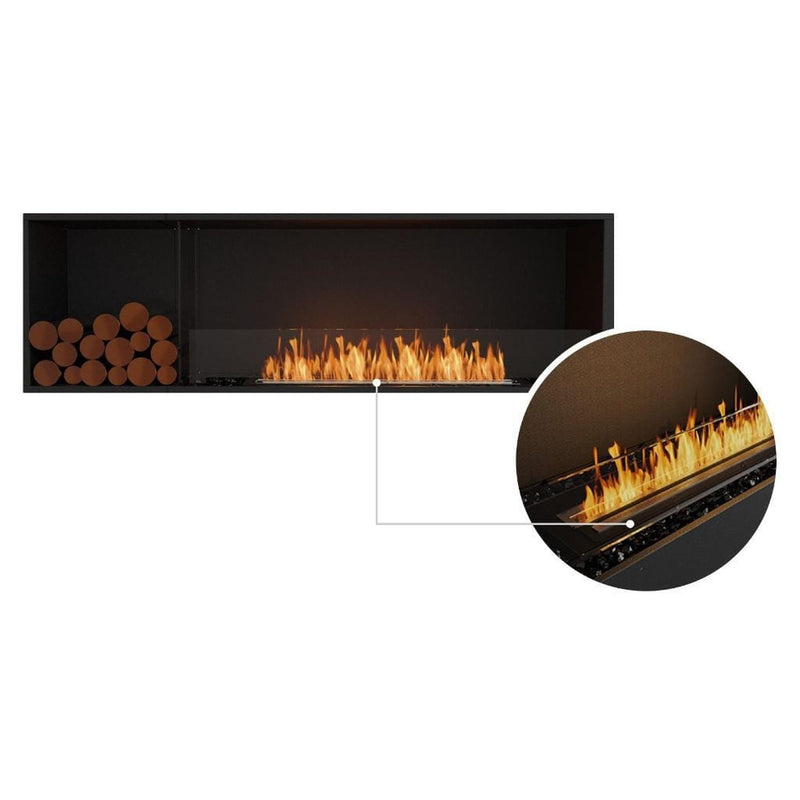 EcoSmart Fire Flex 68SS 76" Black Single Sided Ethanol Fireplace Insert with Stainless Steel Burner and Left Side Decorative Box – Clean Burning Flame by Mad Design Group