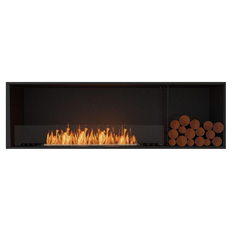 EcoSmart Fire Flex 68SS 76" Black Single Sided Ethanol Fireplace Insert with Stainless Steel Burner and Left Side Decorative Box – Clean Burning Flame by Mad Design Group