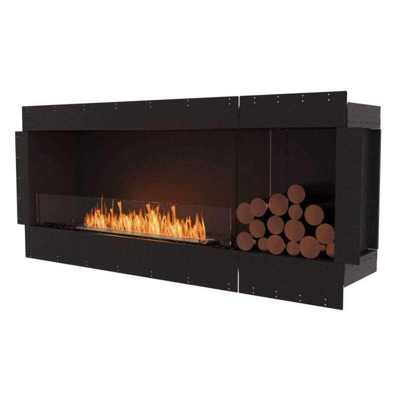 EcoSmart Fire Flex 68SS 76" Black Single Sided Ethanol Fireplace Insert with Stainless Steel Burner and Left Side Decorative Box – Clean Burning Flame by Mad Design Group