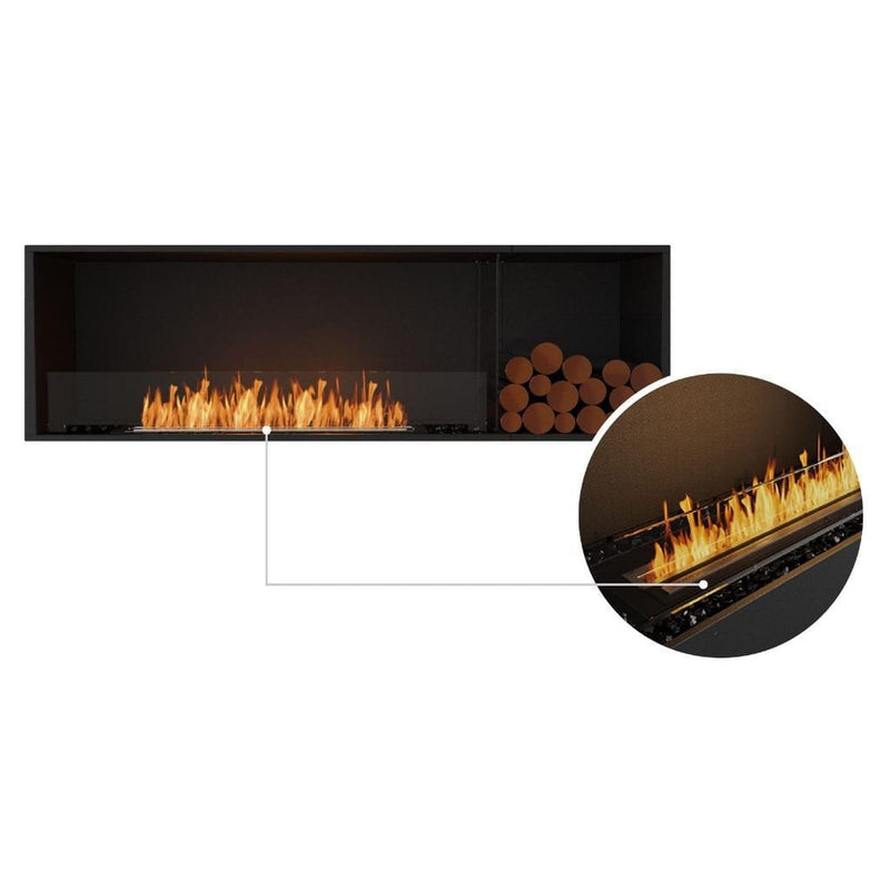 EcoSmart Fire Flex 68SS 76" Black Single Sided Ethanol Fireplace Insert with Stainless Steel Burner and Left Side Decorative Box – Clean Burning Flame by Mad Design Group