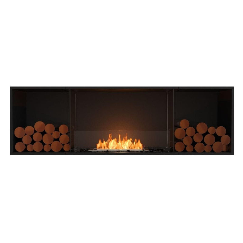 EcoSmart Fire Flex 68SS 76" Black Single Sided Ethanol Fireplace Insert with Stainless Steel Burner and Left Side Decorative Box – Clean Burning Flame by Mad Design Group