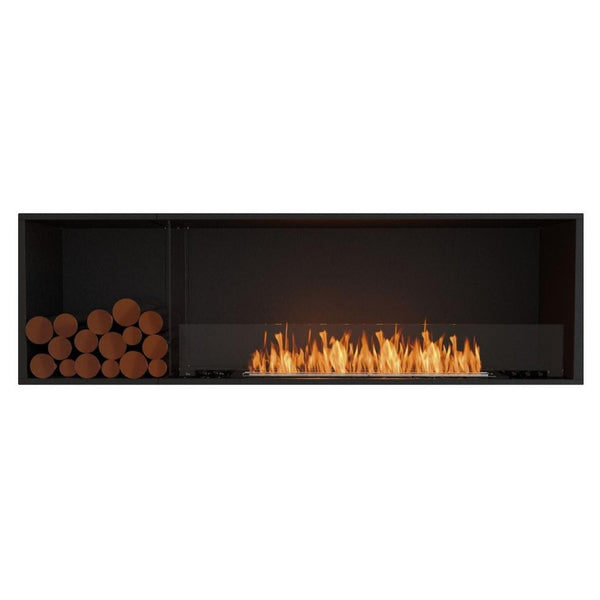 EcoSmart Fire Flex 68SS 76" Black Single Sided Ethanol Fireplace Insert with Stainless Steel Burner and Left Side Decorative Box – Clean Burning Flame by Mad Design Group