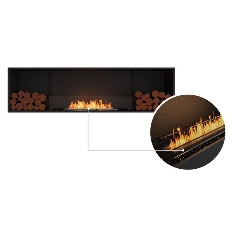 EcoSmart Fire Flex 78SS 86" Black Single Sided Ethanol Fireplace Insert with Stainless Steel Burner and Decorative Box – Includes Two Side Boxes by Mad Design Group