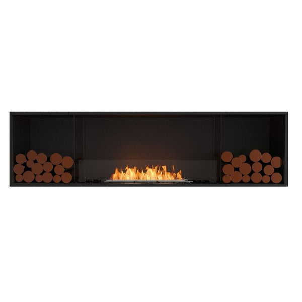 EcoSmart Fire Flex 78SS 86" Black Single Sided Ethanol Fireplace Insert with Stainless Steel Burner and Decorative Box – Includes Two Side Boxes by Mad Design Group