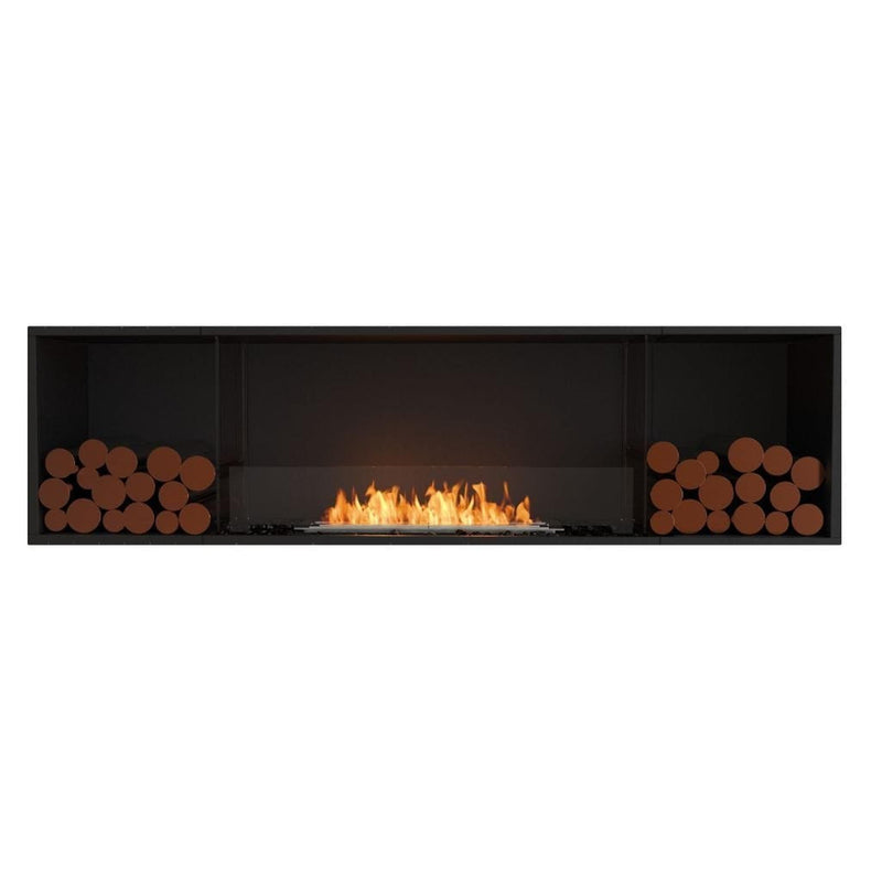 EcoSmart Fire Flex 78SS 86" Black Single Sided Ethanol Fireplace Insert with Stainless Steel Burner and Decorative Box – Includes Two Side Boxes by Mad Design Group