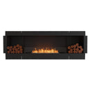 EcoSmart Fire Flex 86SS 94" Black Single Sided Ethanol Fireplace Insert with Stainless Steel Burner and Left Side Decorative Box with Black Glass Charcoal by Mad Design Group