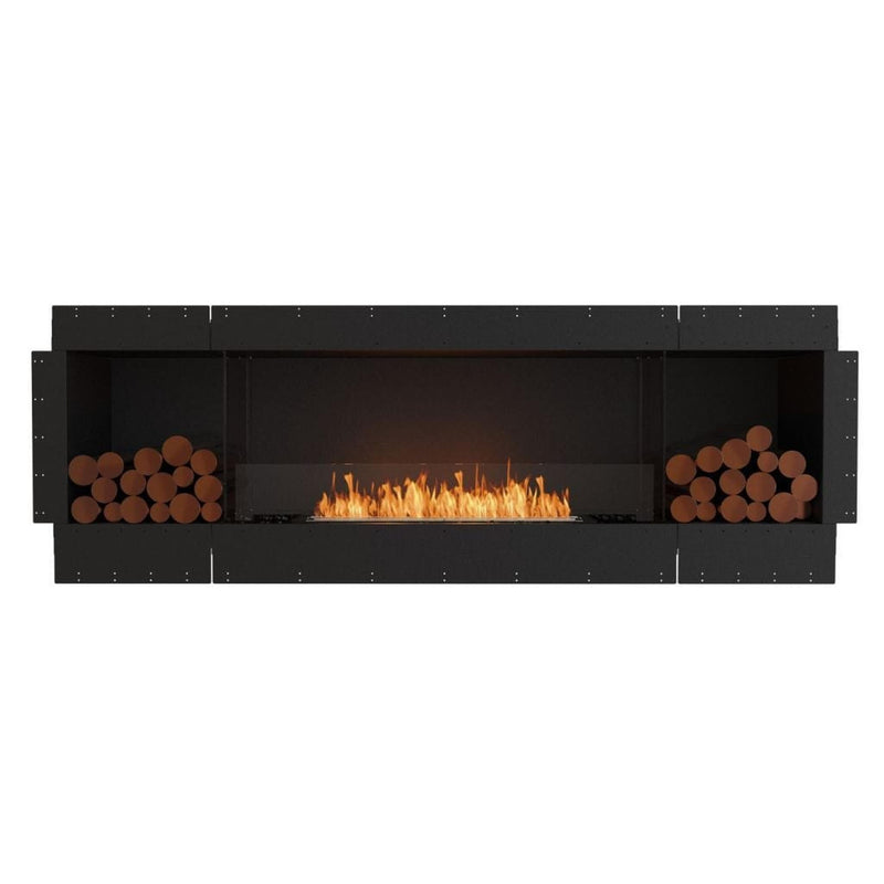 EcoSmart Fire Flex 86SS 94" Black Single Sided Ethanol Fireplace Insert with Stainless Steel Burner and Left Side Decorative Box with Black Glass Charcoal by Mad Design Group