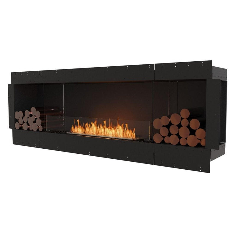 EcoSmart Fire Flex 86SS 94" Black Single Sided Ethanol Fireplace Insert with Stainless Steel Burner and Left Side Decorative Box with Black Glass Charcoal by Mad Design Group