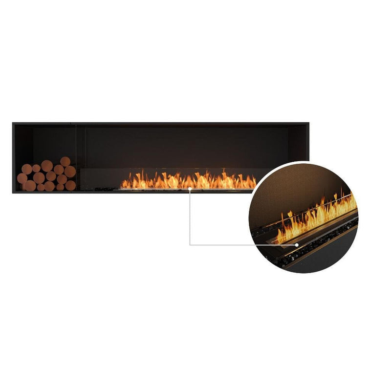 EcoSmart Fire Flex 86SS 94" Black Single Sided Ethanol Fireplace Insert with Stainless Steel Burner and Left Side Decorative Box with Black Glass Charcoal by Mad Design Group