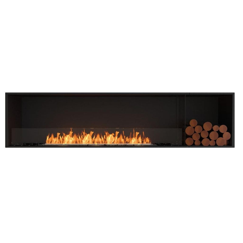 EcoSmart Fire Flex 86SS 94" Black Single Sided Ethanol Fireplace Insert with Stainless Steel Burner and Left Side Decorative Box with Black Glass Charcoal by Mad Design Group