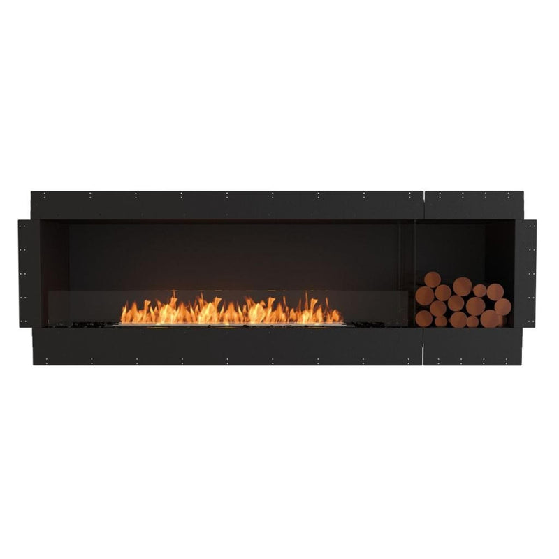 EcoSmart Fire Flex 86SS 94" Black Single Sided Ethanol Fireplace Insert with Stainless Steel Burner and Left Side Decorative Box with Black Glass Charcoal by Mad Design Group