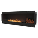 EcoSmart Fire Flex 86SS 94" Black Single Sided Ethanol Fireplace Insert with Stainless Steel Burner and Left Side Decorative Box with Black Glass Charcoal by Mad Design Group