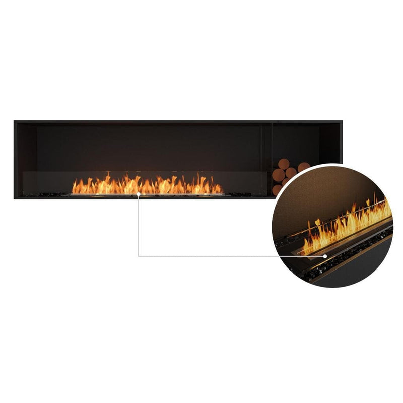 EcoSmart Fire Flex 86SS 94" Black Single Sided Ethanol Fireplace Insert with Stainless Steel Burner and Left Side Decorative Box with Black Glass Charcoal by Mad Design Group