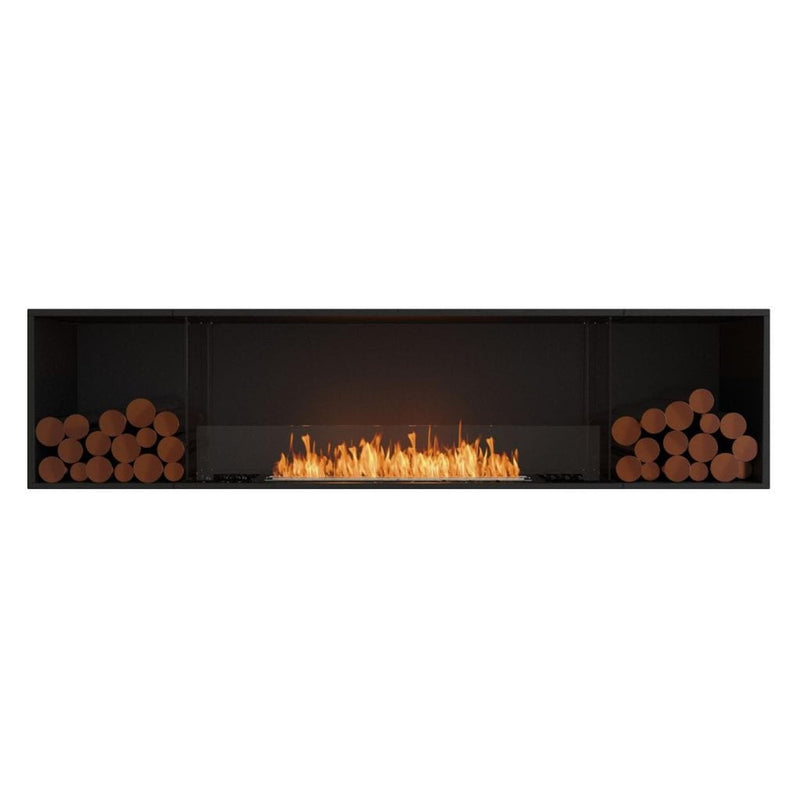EcoSmart Fire Flex 86SS 94" Black Single Sided Ethanol Fireplace Insert with Stainless Steel Burner and Left Side Decorative Box with Black Glass Charcoal by Mad Design Group