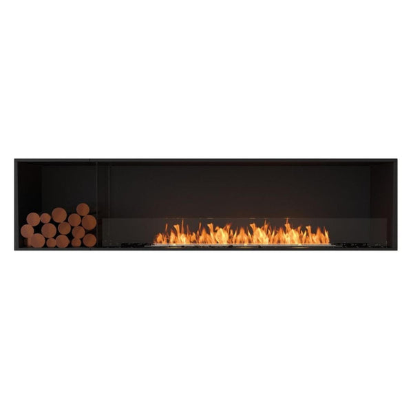 EcoSmart Fire Flex 86SS 94" Black Single Sided Ethanol Fireplace Insert with Stainless Steel Burner and Left Side Decorative Box with Black Glass Charcoal by Mad Design Group