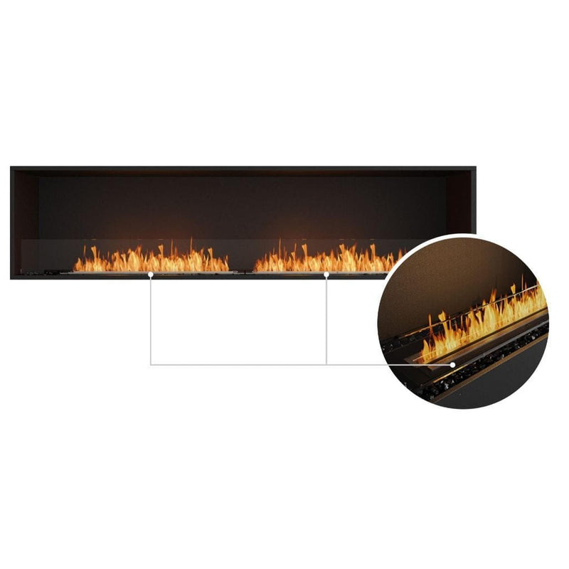 EcoSmart Fire Flex 86SS 94" Black Single Sided Ethanol Fireplace Insert with Stainless Steel Burner and Decorative Black Glass Charcoal by Mad Design Group