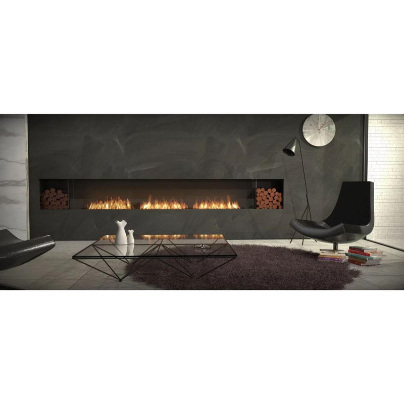 EcoSmart Fire Flex 86SS 94" Black Single Sided Ethanol Fireplace Insert with Stainless Steel Burner and Decorative Black Glass Charcoal by Mad Design Group