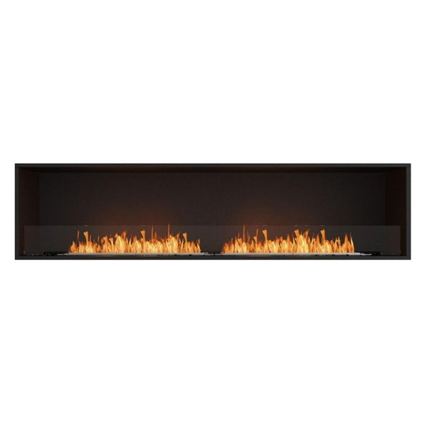 EcoSmart Fire Flex 86SS 94" Black Single Sided Ethanol Fireplace Insert with Stainless Steel Burner and Decorative Black Glass Charcoal by Mad Design Group