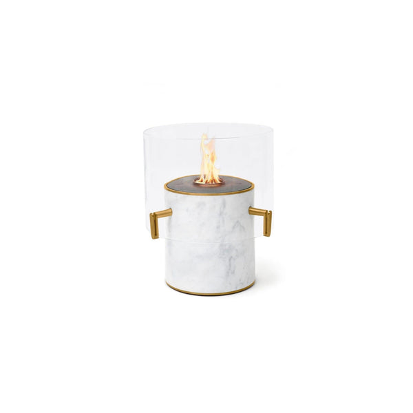 EcoSmart Fire PILLAR 3L 19" Marble White Freestanding Fireplace with Lamp-Style Glass & Black Burner by MAD Design Group