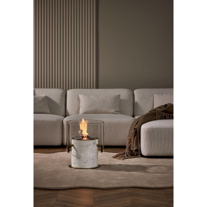 EcoSmart Fire PILLAR 3L 19" Marble White Freestanding Fireplace with Lamp-Inspired Glass & Stainless Steel Burner by MAD Design Group