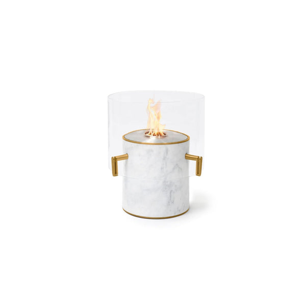 EcoSmart Fire PILLAR 3L 19" Marble White Freestanding Fireplace with Lamp-Inspired Glass & Stainless Steel Burner by MAD Design Group